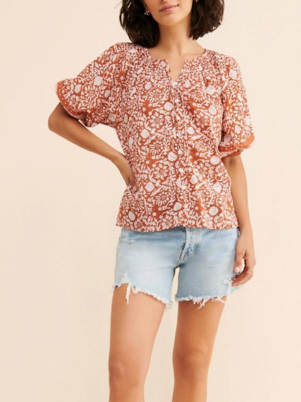 Cleobella Adele Blouse Anila Boho Floral Organic Cotton Block Print Small - Picture 2 of 9